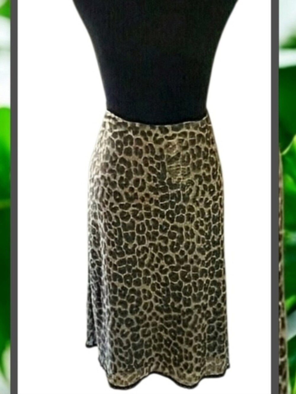 Vintage Express Animal Print Pencil Midi Skirt Lined Lace Hem Gold Shimmer Sz. L